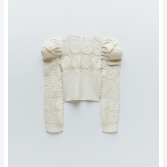 Zara NWT Bloggers Favorite Combination Knit Semi Sheer Puff Shoulder Top Small - Picture 6 of 9